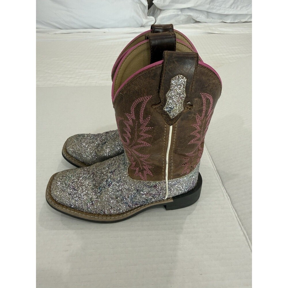 Smoky Mountain Western Boots Girls Ariel Square Toe Pull On Pink Glitter Sz 12